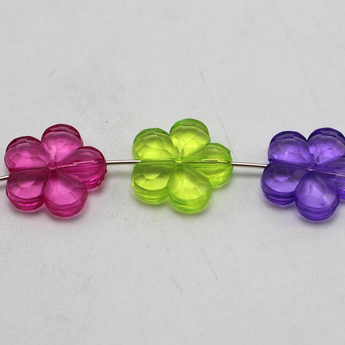 50 Mixed Colour Transparent Acrylic Faceted Flower Charm Beads 20mm