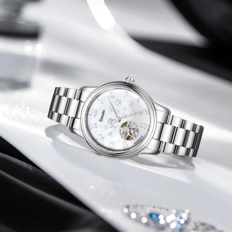 Deesio E8001B Luxury Bands Automatic Mechanical Watch Women Fashion Star Wristwatch Waterproof 30m Wrist Timepiece Ladies Clock