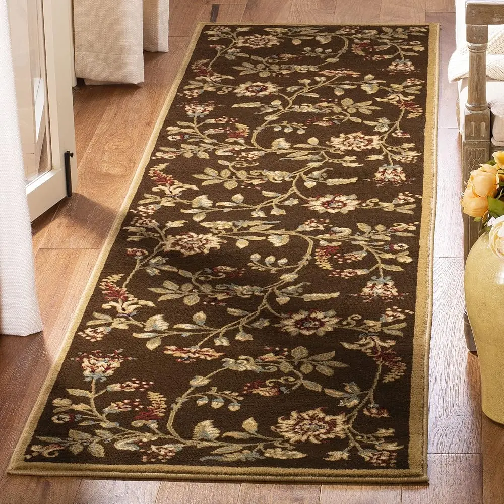 

Lyndhurst Collection Runner Rug - 2'3"" X 8', Brown & Multi, Traditional Floral Design, Non-Shedding & Easy Care, I For High