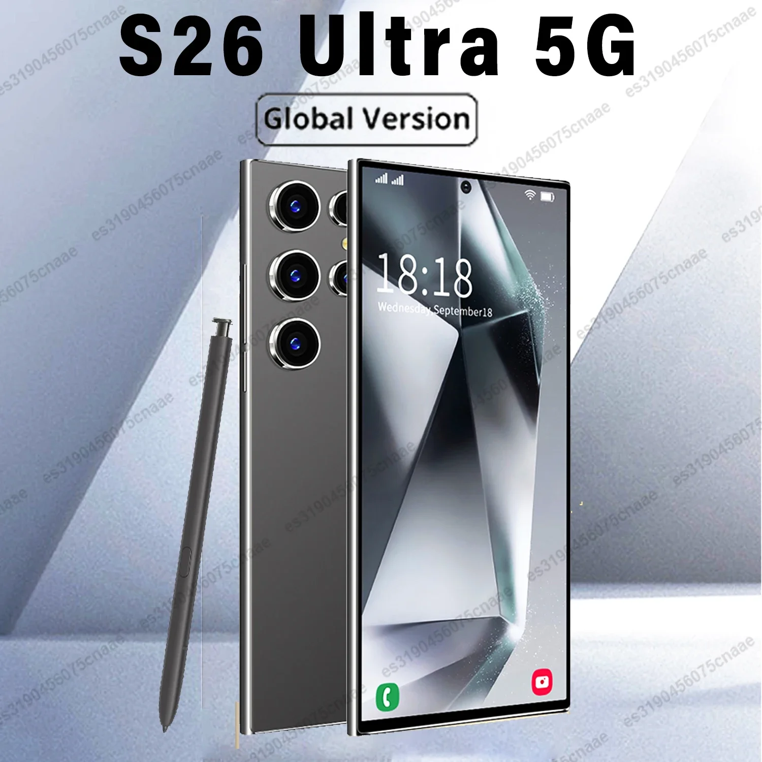 Smartphone S26 Ultra 7.3 cal HD 5G Snapdragon 8 gen3 16GB + 1TB Android 14 8000mAh 70 + 108MP rozpoznawanie twarzy do telefonu komórkowego