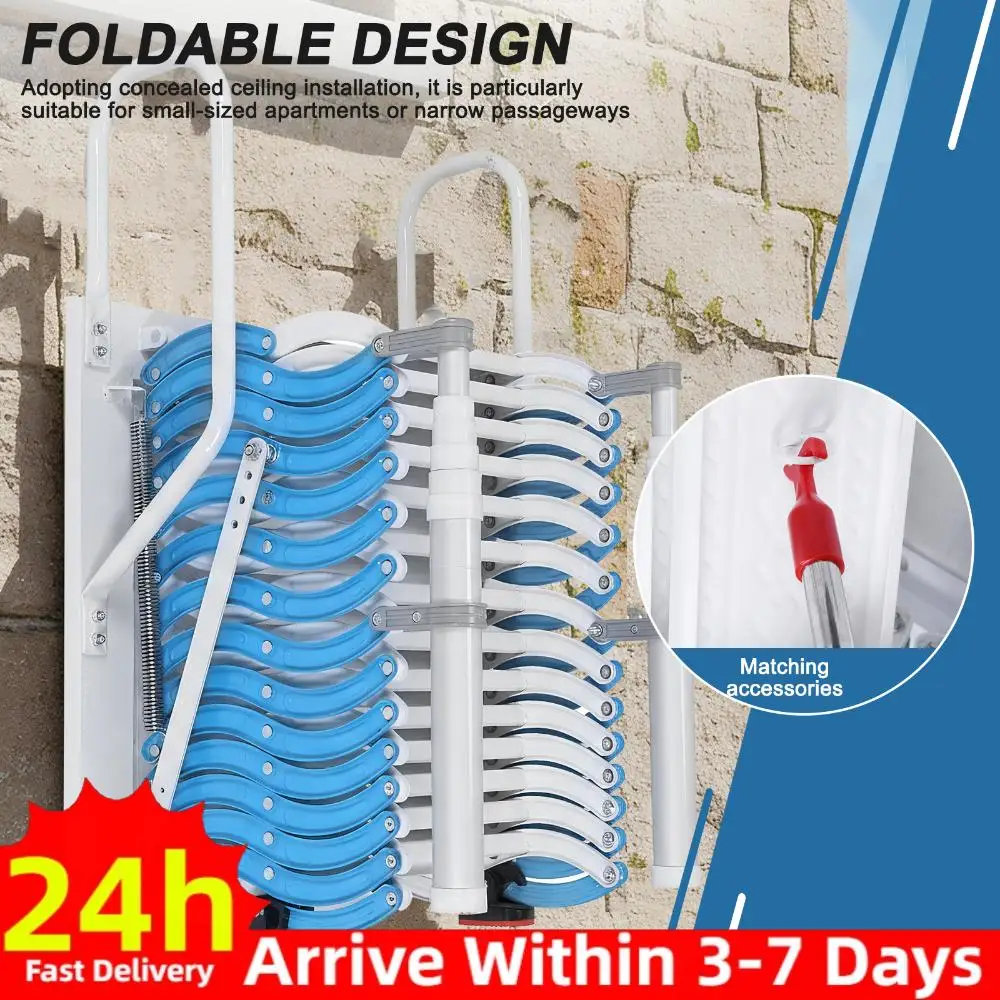

Ceiling Mount Attic Ladder Pull Down Access Ladder Adjustable Tilt Angle (60°/65°/70°) with Handrails for Home Indoor Outdoor