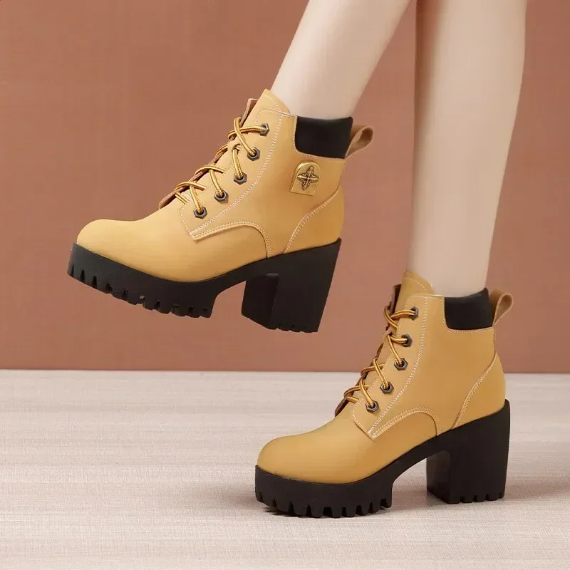 8cm 10cm Small Size 32-43 Thick Bottom Platform Shoes Genuine Leather Boots Winter 2024 Women\'s Block High Heels ANkle Boots