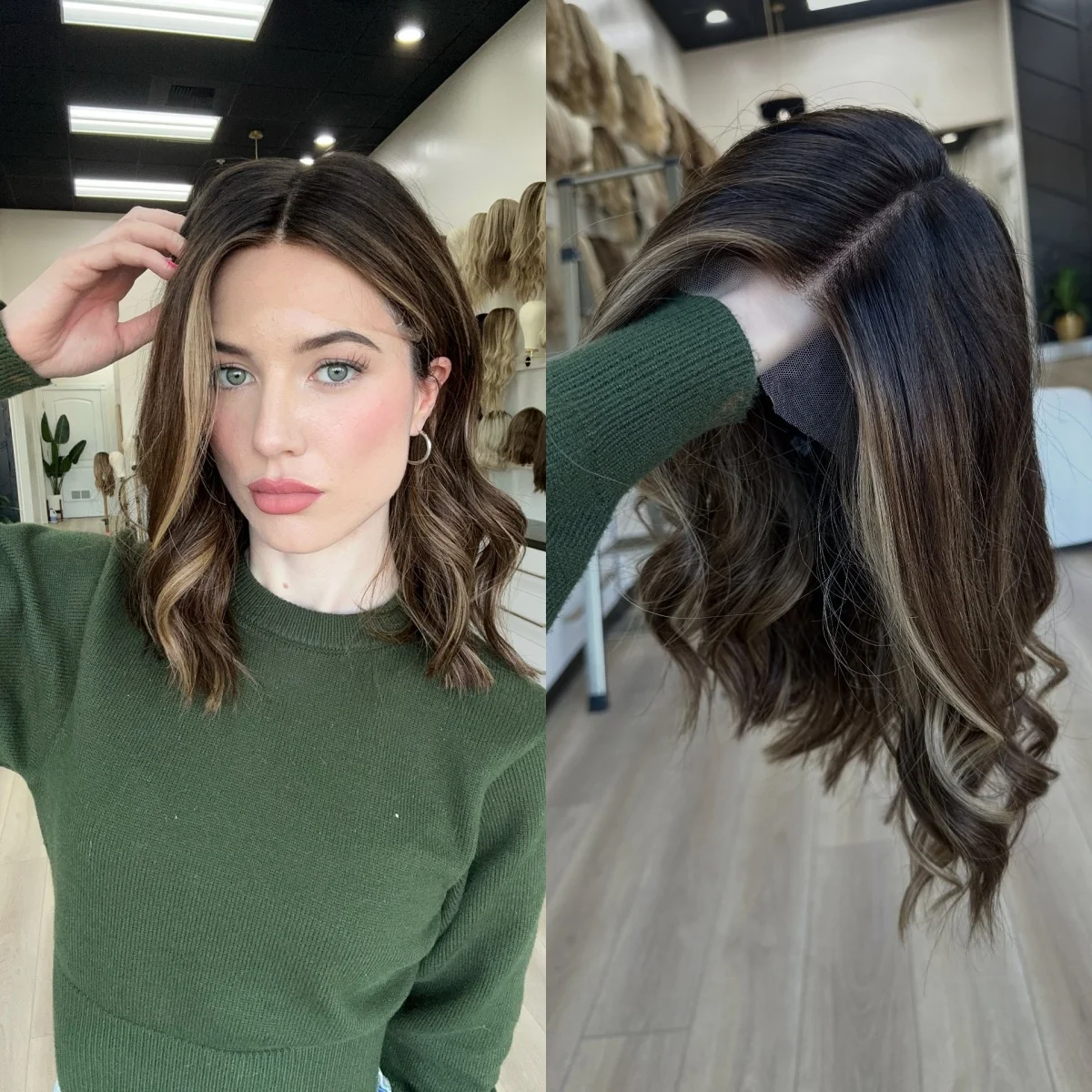 

Парик из синтетического волокна премиум-класса, темно-коричневый, длиной до плеч, с блондинистыми прядями, волнистый, для повседневной носки, подарок для нее