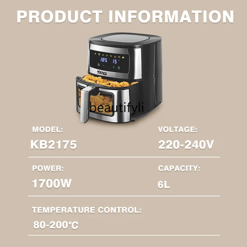 Penggoreng Udara Rumah Tangga Visual Kapasitas Besar 5,5L Oven Penggoreng Listrik Udara Integrasi Multifungsi