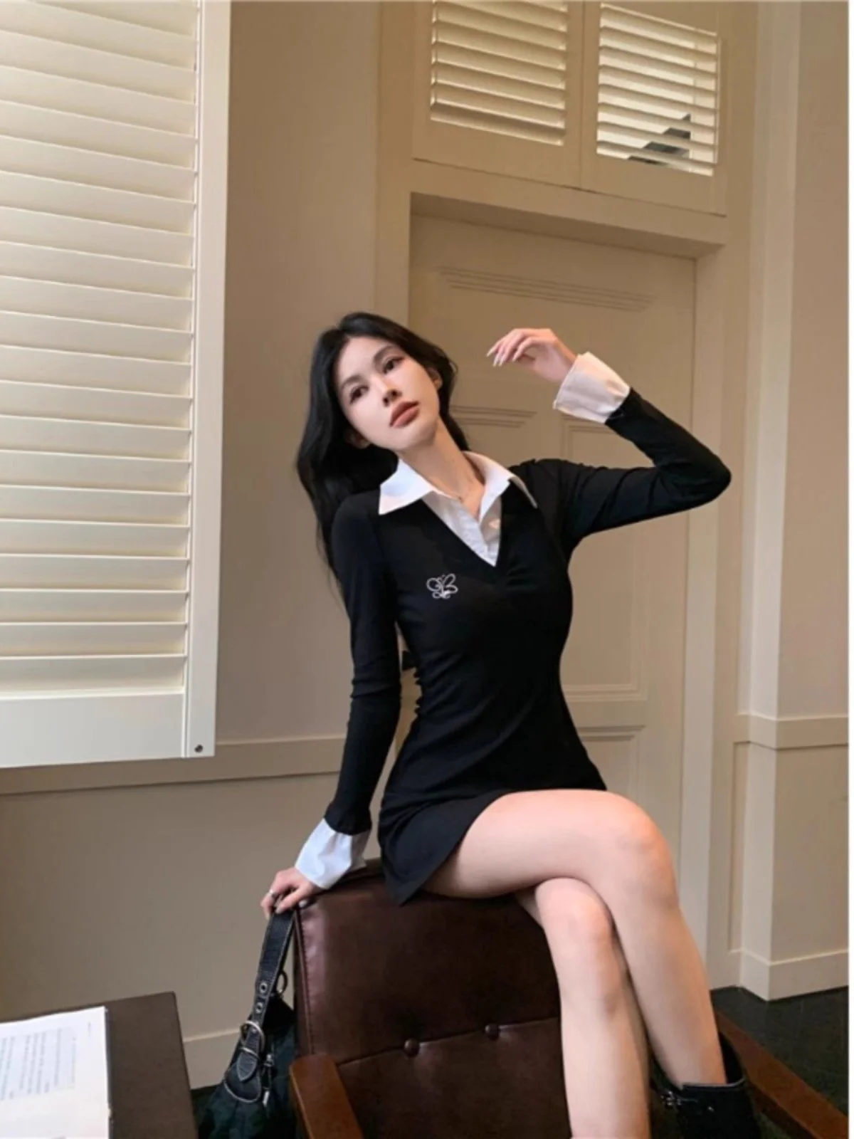 Colletto coreano chic ort Dr Donna Primavera Autunno Nuova vita Cinching Cappotto dimagrante Partita interna Gonna grande Gonna a trapezio