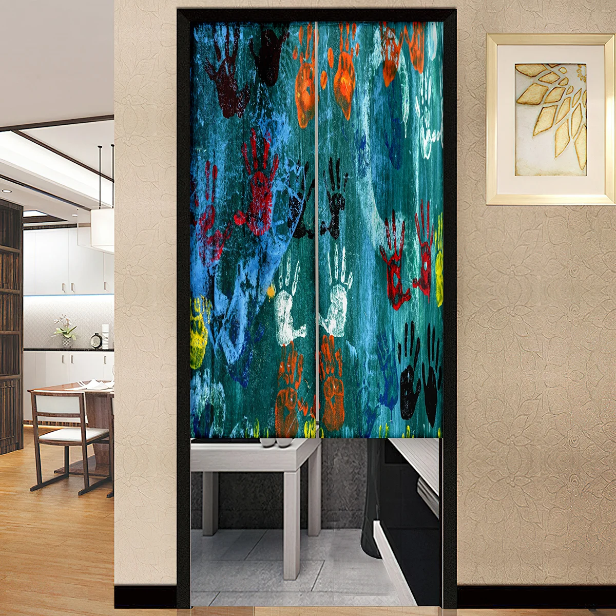 Ink Birds Lake Cranes Bird Painting Print Door Curtain Water Artwork Kitchen Partition Restaurant Entrance Hanging Half-Curtain