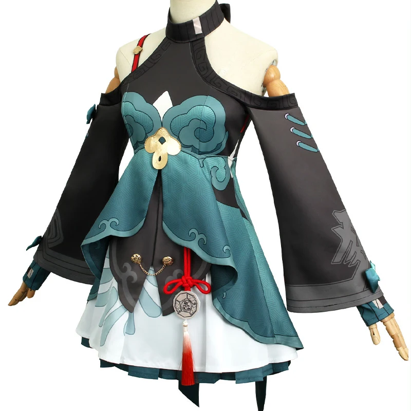 Jogo Honkai Star Rail Qingque Cosplay Costume Conjunto Completo com Acessórios Sintético Resistente ao Calor Qing Que Peruca Traje Cosplay