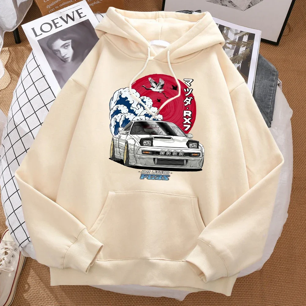 Car Waves Crane Red Sun Prints Hoody Men Fashion Oversize Sweatshirt Autumn Pocket Warm Hooded Hipster Soft Streetwear