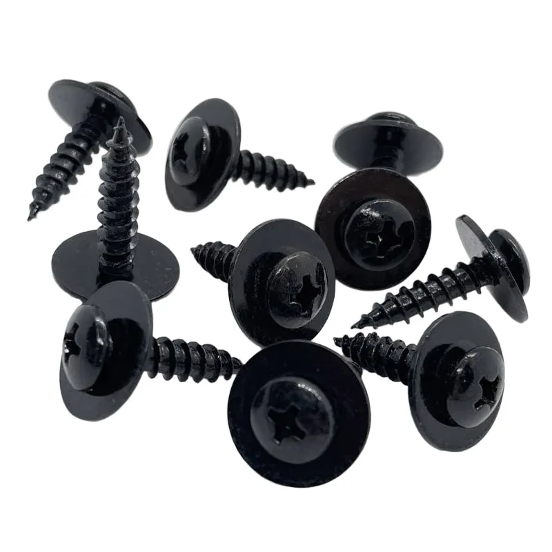 Black Self-tapping Screws Pan Head Cross Bolts with Gasket M5 for Car Motorcycle Bumper Fender Fixed Fastener