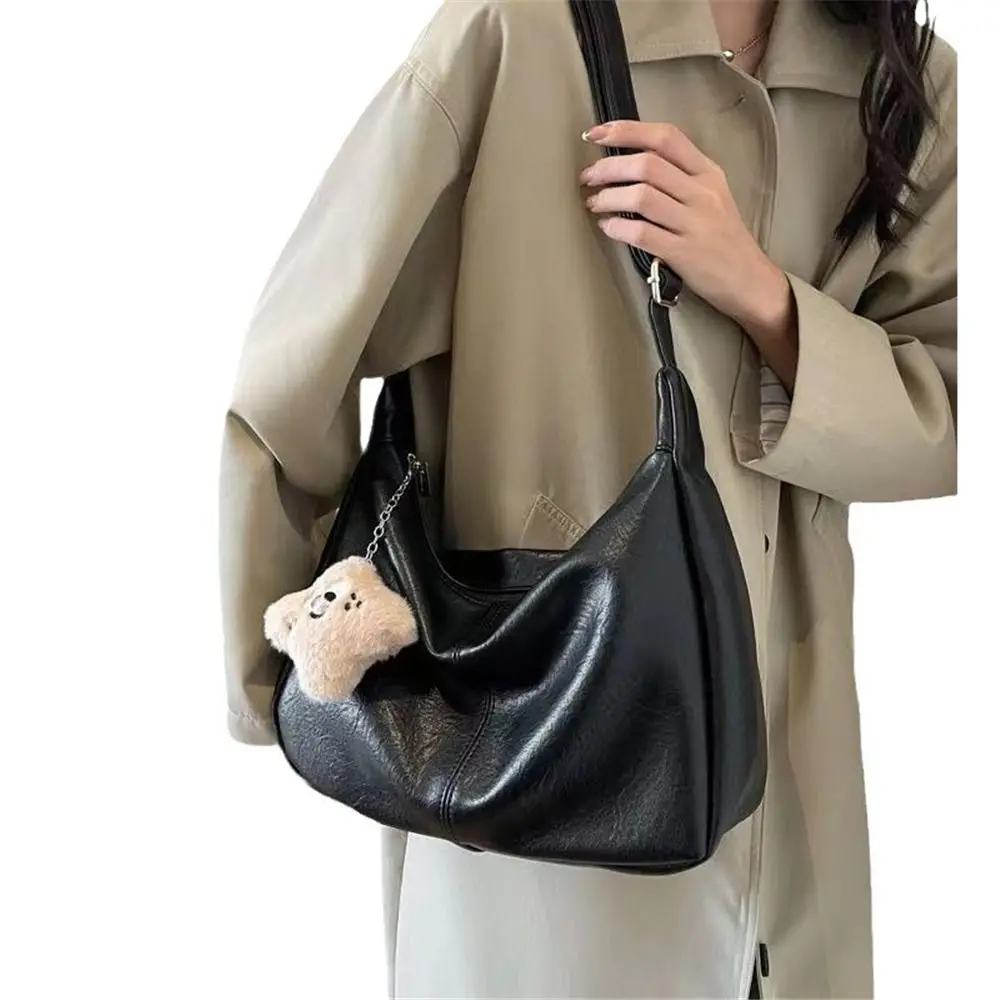 Trendy Slouchy Shoulder Bag for Women PU Leather Large Capacity Underarm Bag Retro Ladies Tote Bag