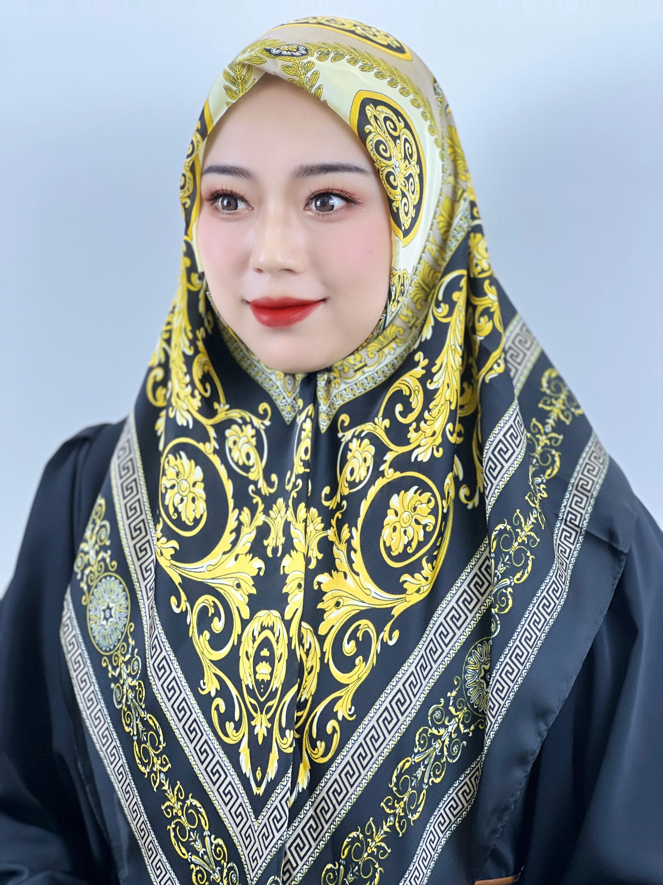 

Muslim Print Square Scarf Imitation Silk Hijab Abaya Hijabs for Woman Abaya Jersey Silk Scarf Flower Islamic Women Instant Hijab