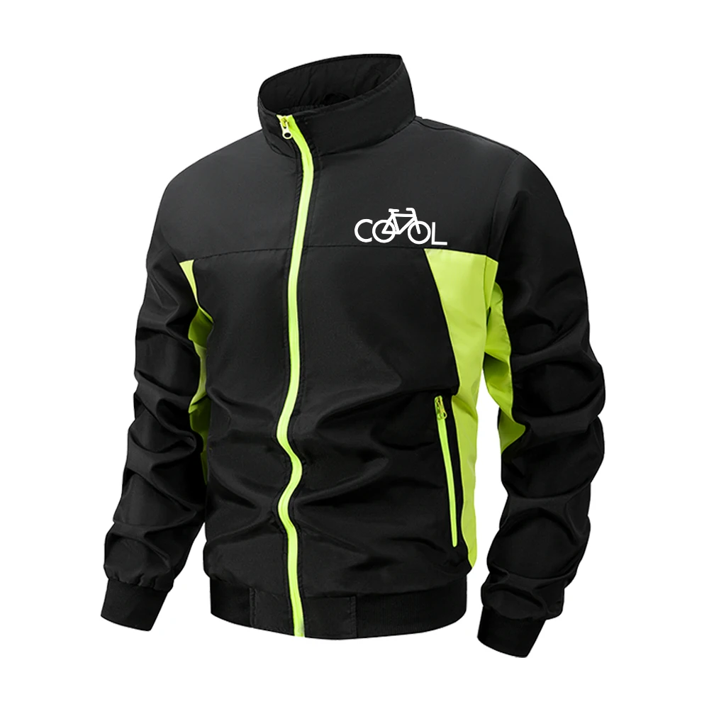 

Men's Zipper Jacket With Creative Bicycle Print Windproof Jacket Casual Outdoor Fitness Running Jacket With Zipper Pockets
