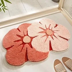 Flower Shaped Cute Bathroom Mats Carpets Microfiber Tufted Mat Cute Luxury Fluffy Thick Rugs High Low Plush Irregular Carpets