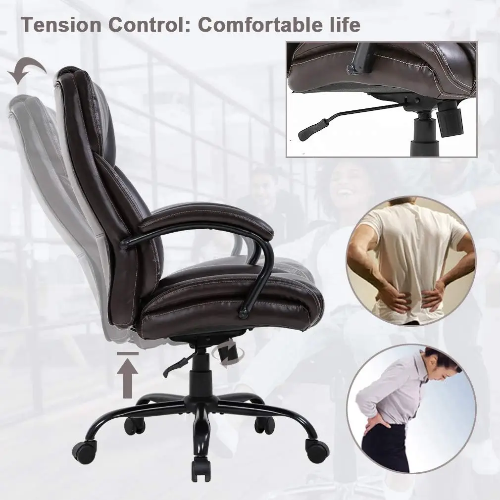 Wide Ergonomic PU Office Chair, Desk Chair com giro, High Back cadeira executiva, rolamento giratória, cadeira do computador, 500lbs assento largo