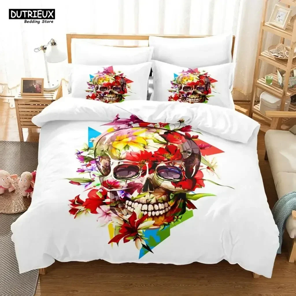 3D Print Skeleton Skull Bedding Set For Bedroom Soft Modern Bedspreads Comefortable Kids Duvet Cover Quilt Cover And Pillowcase