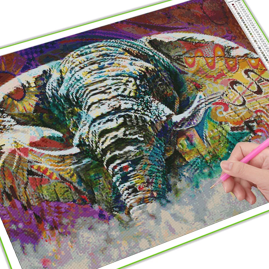 DIY 5D Mosaic Art colorful elephant head Diamond Painting cross stitch Animal Full Drill Rhinestone Picture Home Decor AA3830