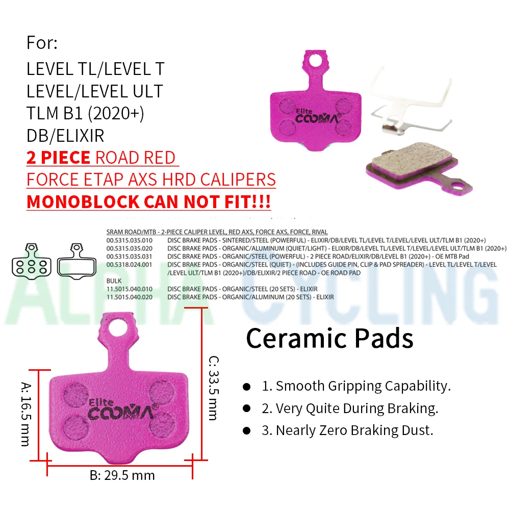 4 Pairs Ceramic Disc Brake Pads for AVID DB 1 3 5 Elixir and SRAM LEVEL TL T UTL TLM B1 Red Force eTap AXS, Elite Class