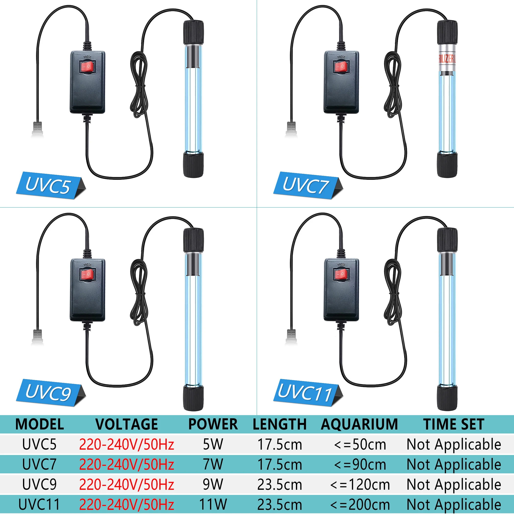 Waterproof Green Algae Clear UV Lamp, Aquarium Water Clean UV Submersible Light 220V 50Hz