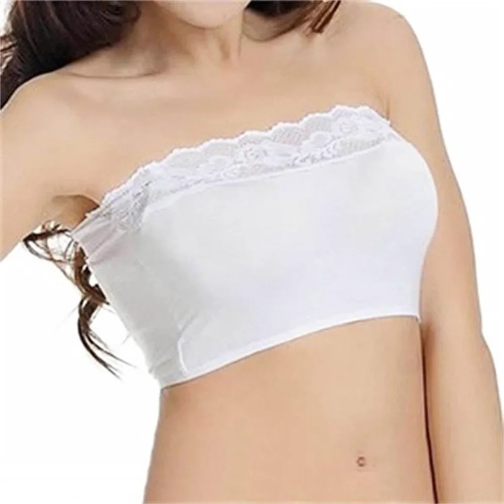 Sexy Women Tube Top Lace Solid Stretch Bandeau Bra Strapless Breathable Crop Tank Wrap Chest Short Tops Simple Camisole Bras