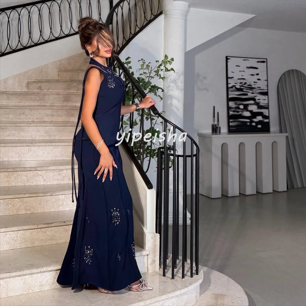 맞춤형 섹시 패션 저지 비딩 스팽글 인어형 하이 칼라 미디 드레스 맞춤형 행사 드레스 정교한 고품질