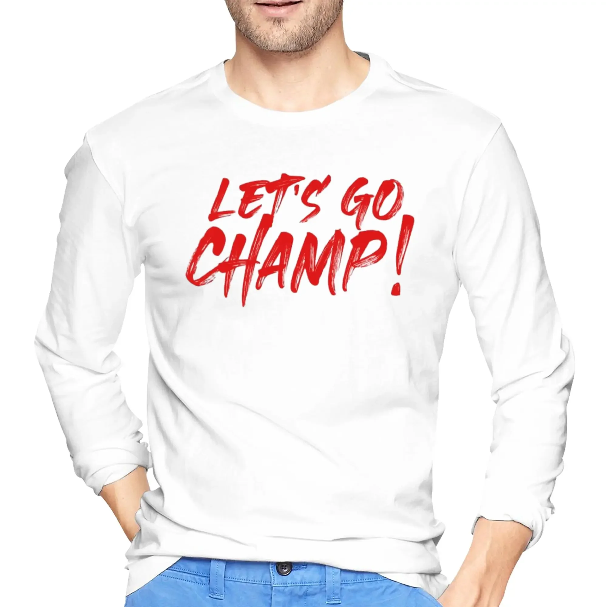 

LET&# 27;S GO CHAMP BY SHANNON BRIGGS Men's Long Sleeved T-shirt Casual Round Neck T shirts Spring and Autumn Men tops