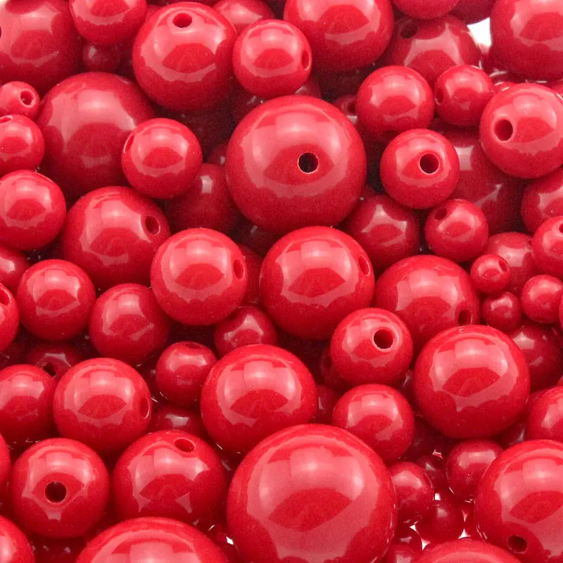 4/5/6/8/10/12/14/16/18/20mm Red Round Ball Spacer Beads For Jewelry Making Necklace DIY Clothing Crafts Decoration Accessories