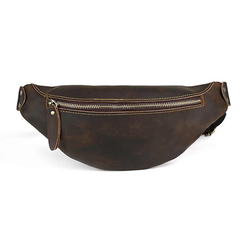 

Waist Fanny Pack Multi Carry Casual Urban Crossbody Bag Men Vintage Genuine Cowhide Distressed Patina Daily Commuting Chest Bags