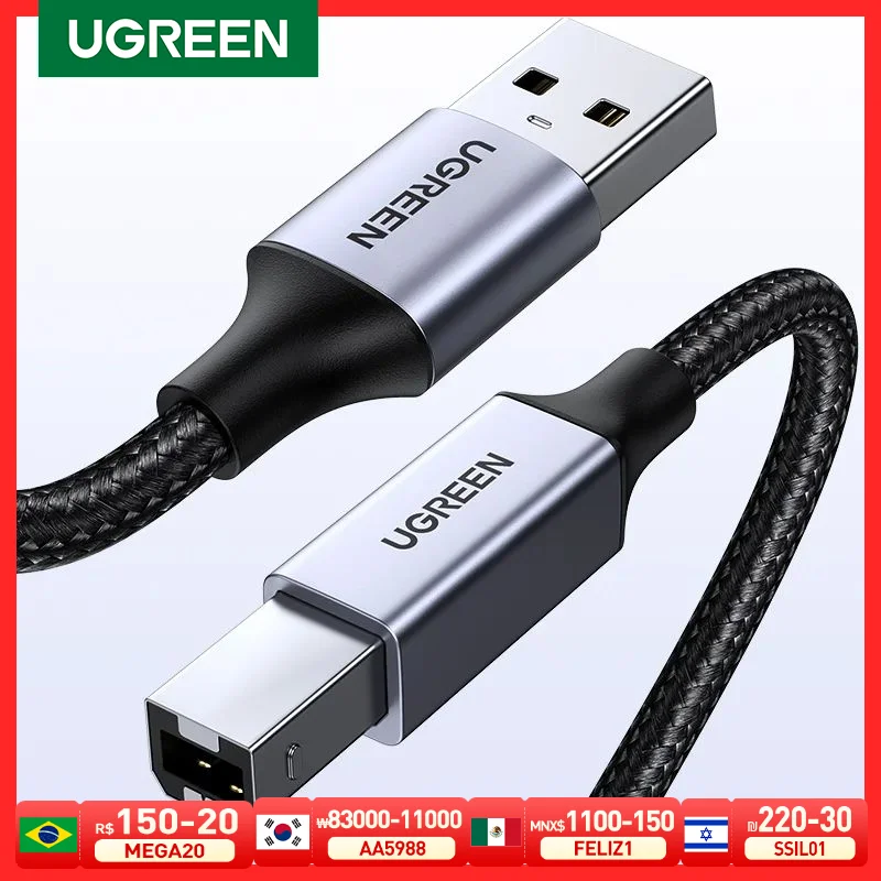 Ugreen-USB 프린터 케이블, 캐논 엡손 HP ZJiang 라벨 프린터 DAC USB 프린터 용 USB 유형 B 남성-A 남성 USB 3.0 2.0 케이블