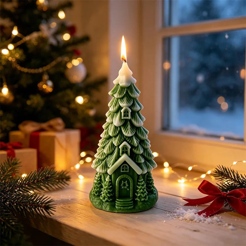 Christmas Tree Candles Taper Soy Wax Long Lasting Burning Odor Free Natural Safe Holiday Decor Candle Unscented Dripless Dinner