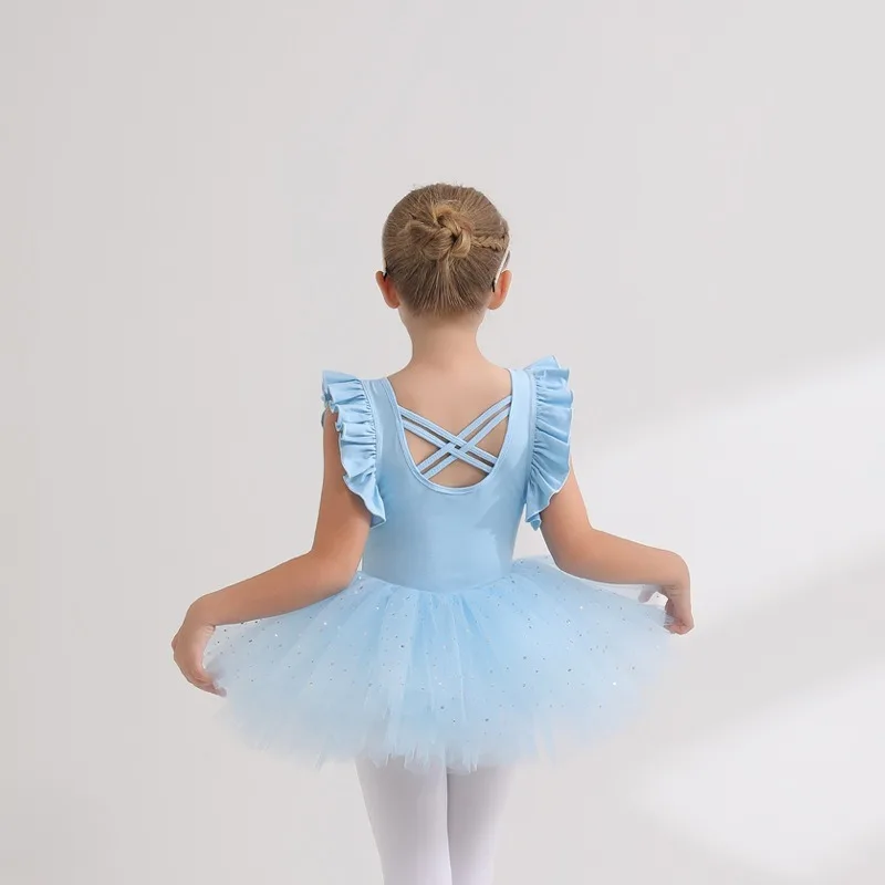 Girls Ruffled Short Sleeve Leotard Kids Summer Dance Exam Gymnastics Outfit Daily Practice Stage Performance Stretchy Breathable