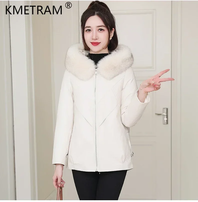 Genuine Sheepskin Leather Jacket for Women 2024 New Winter Korean Style Down Coats Luxury Fox Fur Collar Fur Jaqueta Feminina