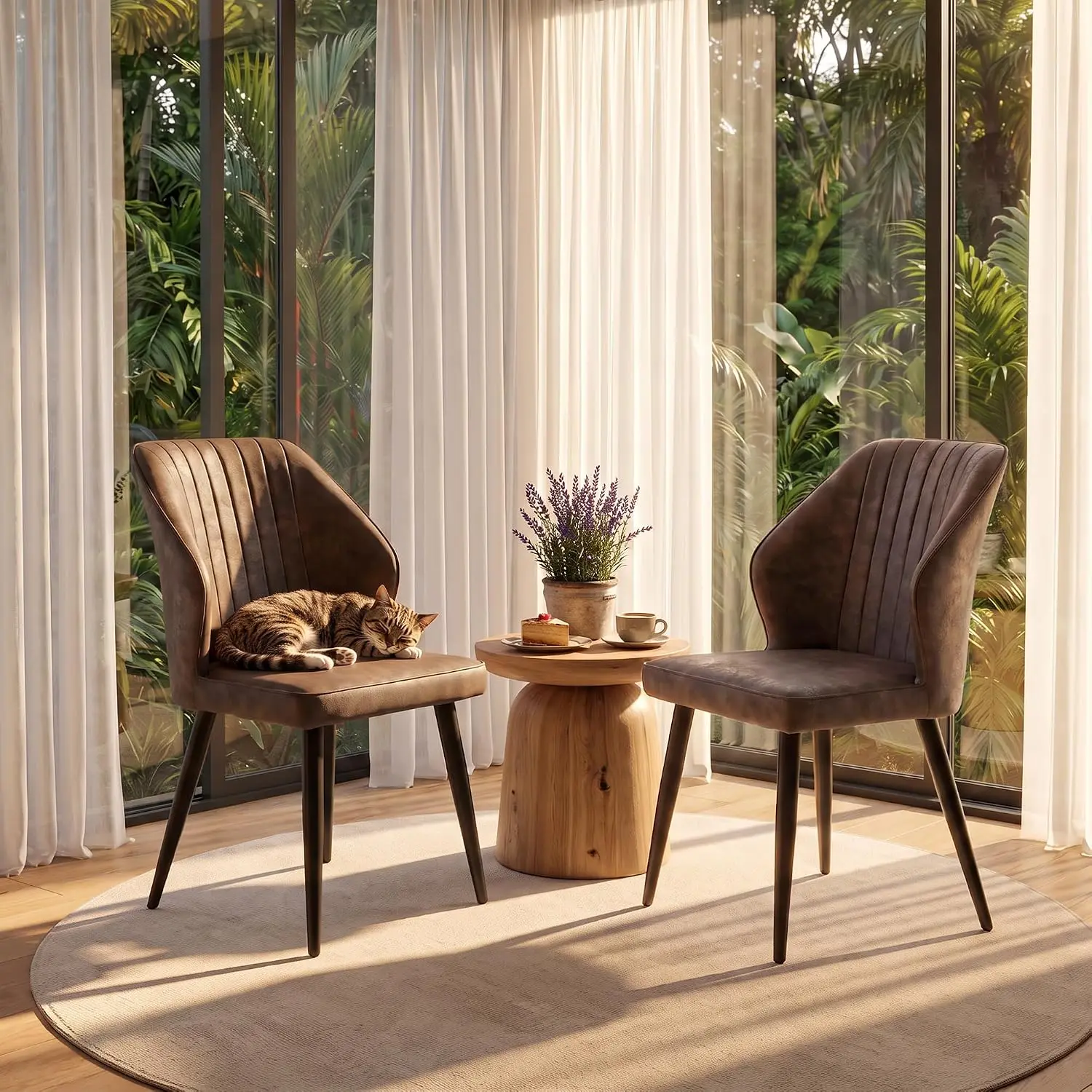 Dining Chair Set 6, Faux Leather Upholstered Chair Metal Legs & Backrest, Kitchen Reception Accent Chair Brown, Customized