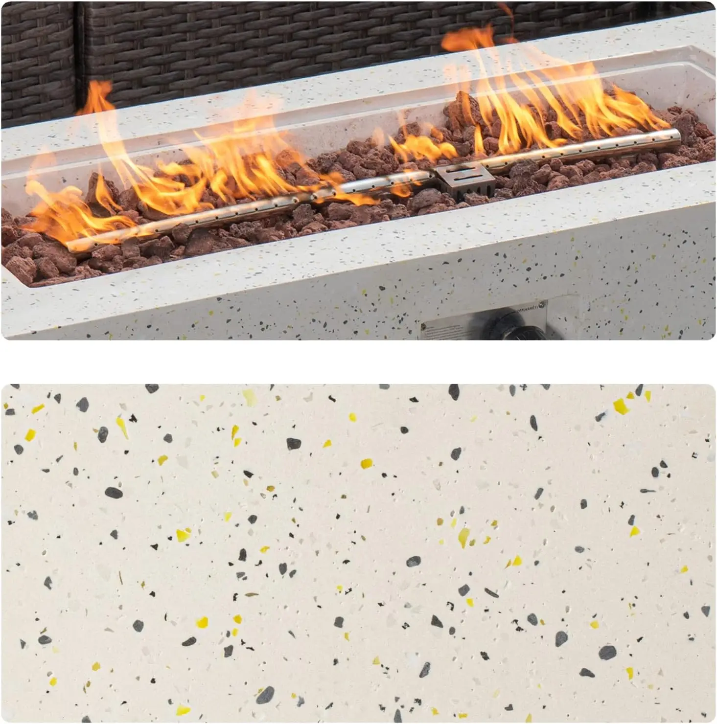 COSIEST 2-Piece Outdoor Propane Fire Pit Table Set w Tank Table, 42-inch Terrazzo Rectangle (50,000 BTU) 16 inches Cover Side 20