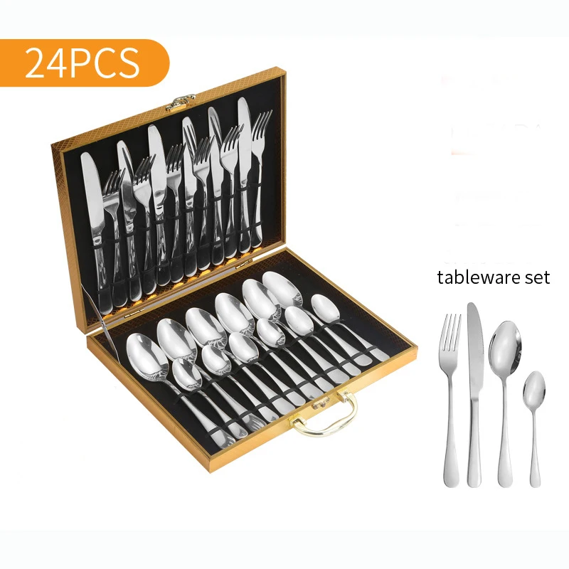 

Tableware 24 sets of western steak knife, fork and spoon four main gold box gift stainless steel