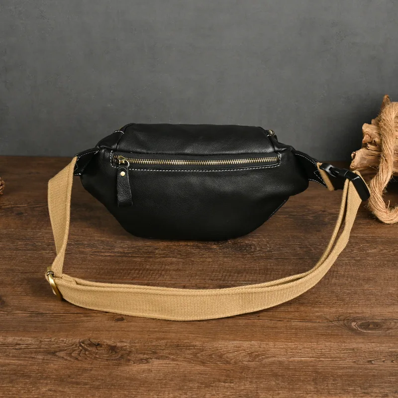 Imagem -03 - Couro Genuíno Bolsa da Cintura para Correr Moda Cowskin Bolsa de Peito dos Homens Bolsa da Cintura Único Ombro Mochila Masculino Peito Pacote Pequeno