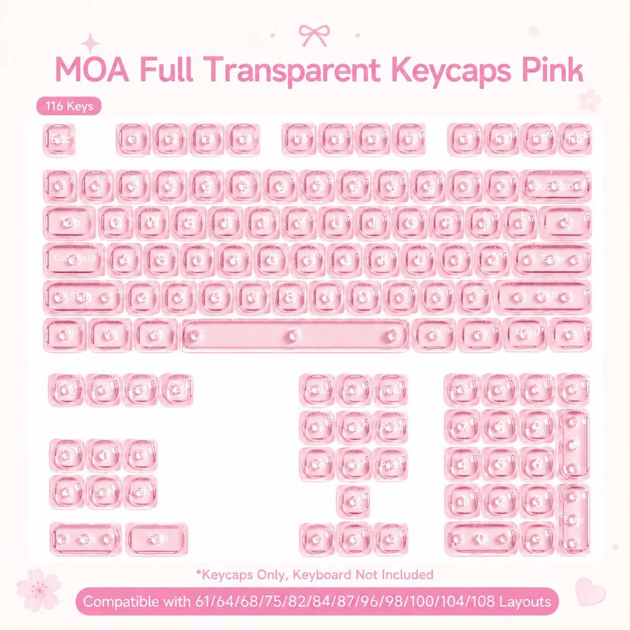 MOA  Fully Transparent PC Keycaps for Backlit Keyboard Custom Key Caps for Mechanical Keyboard 68 75 85 95 108