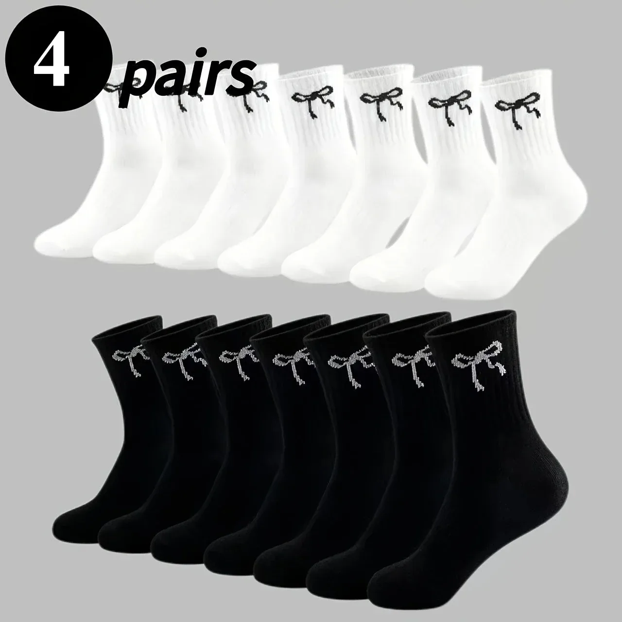 Storing multiple pairs of goods is super cost-effective! Girl's side bow embroidered black mid tube socks with vertical texture
