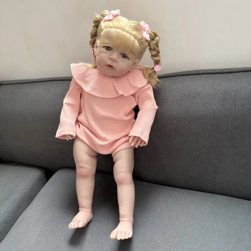 24 inch Sandie Zacht Katoen Lichaam Handwortel Blond Haar Levensechte Reborn Pop Meerdere Lagen Schilderen 3D Huid Zichtbare Aderen Kunstpop