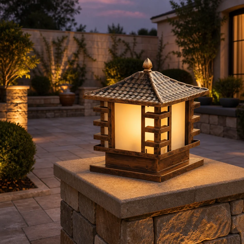 Outdoor Lighting Hardwired - โคมไฟเสาภายนอกอาคาร กันน้ำ IP65 ทรงสี่เหลี่ยมจัตุรัส แบบเสาทรงเจดีย์ ติดตั้งแบบสายไฟ