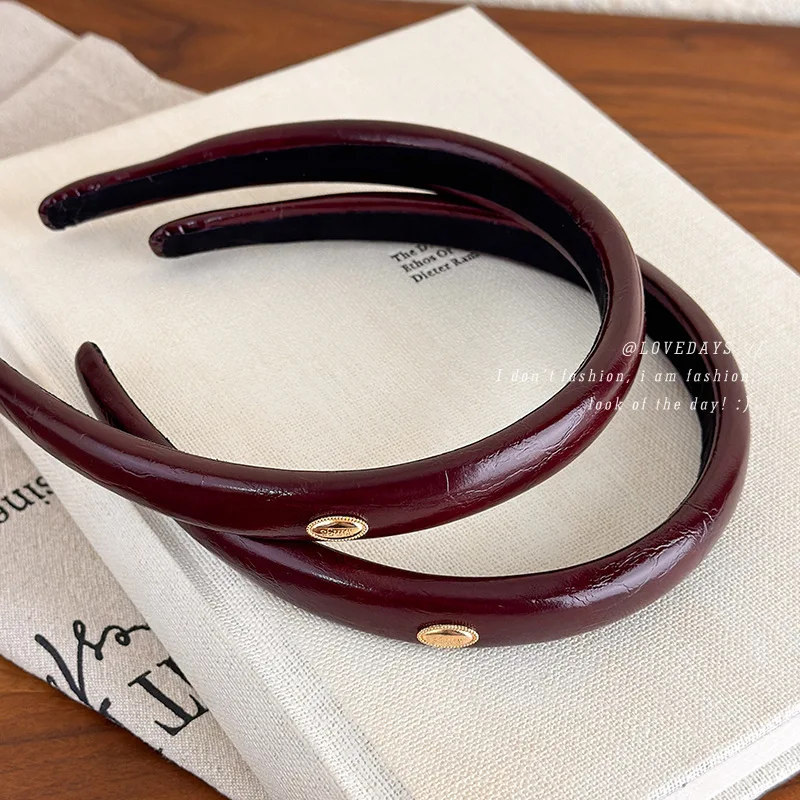 

Retro Wine Red Gold Label Headband for Women High Crown Elegant Hair Hoop Daily Wear Fashion Hair Accessory Party Wedding Use