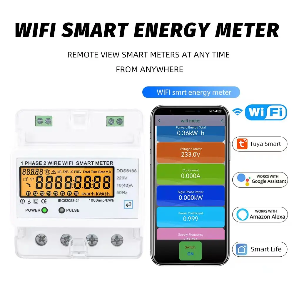 220V 10(40)A Wifi DIN Rail Meter Digital Electric Consumption kWh Smart Energy Meter WiFi kwh Meter Tuya Smartlife