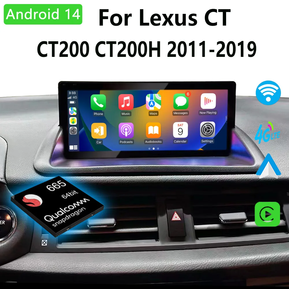 Android 14 Qualcomm Chips For Lexus CT 200 200h 2011-2019 10.25“ Car Navigation GPS Multimedia Carplay Auto 4G HD Screen Player 