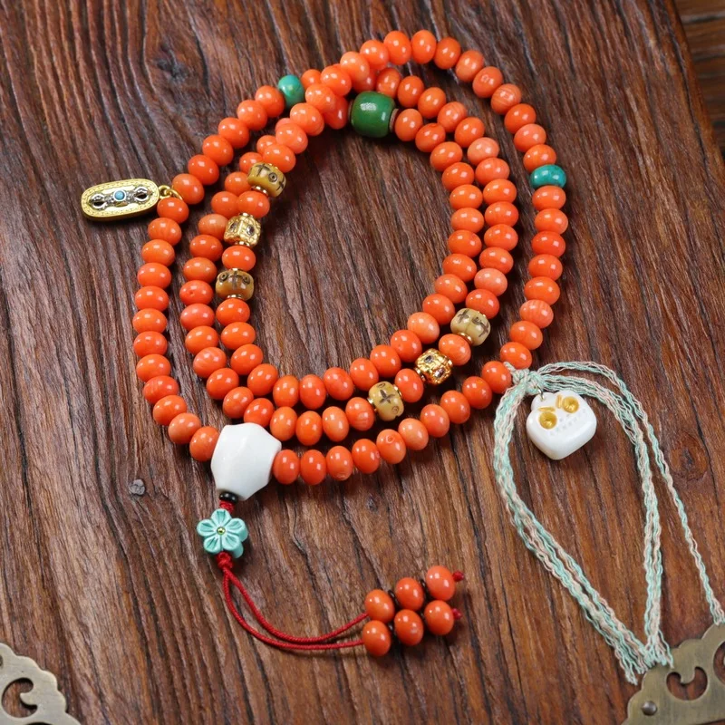Natural sea bamboo multi-strand coral abacus Buddhist prayer beads antler fashion bracelet
