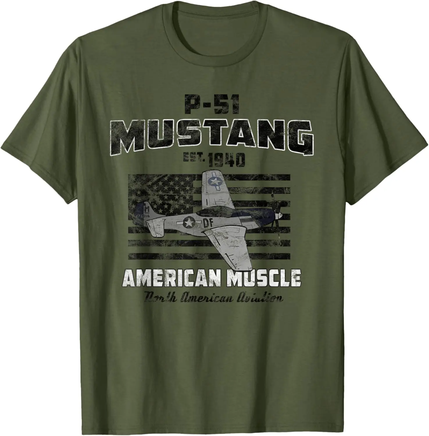 

P-51 Mustang WWII Airplane American Muscle Vintage T-Shirt 100% Cotton O-Neck Short Sleeve Summer Casual Mens T-shirt Streetwear
