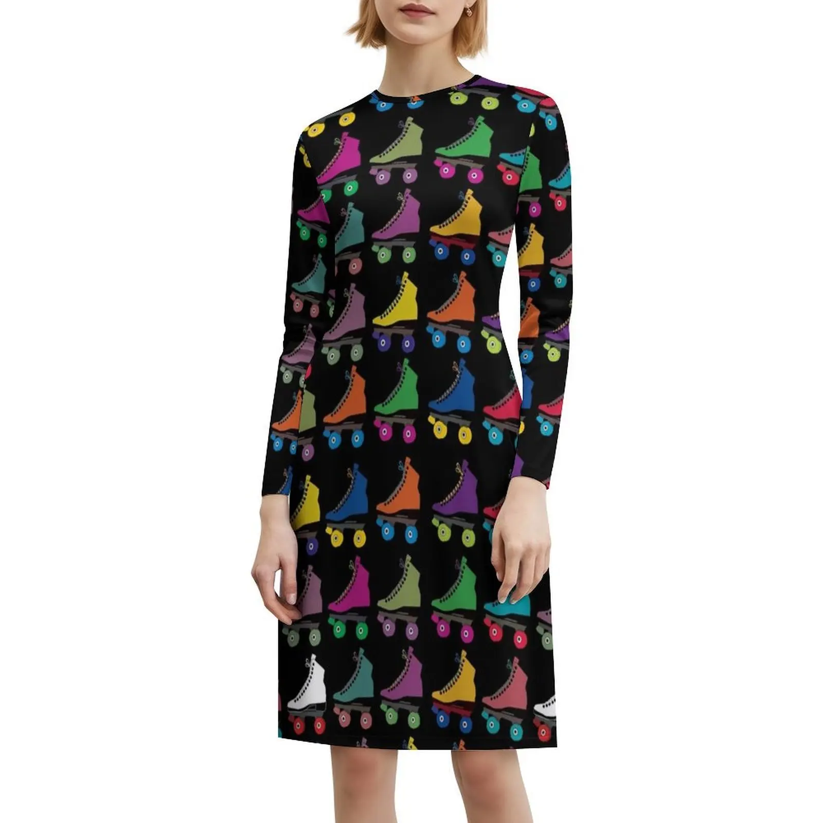 Multicolored Skate Women's Streetwear Party Dress Trendy Print Club Clothing For Female Skate Multicolour Pattern Wheels Roll