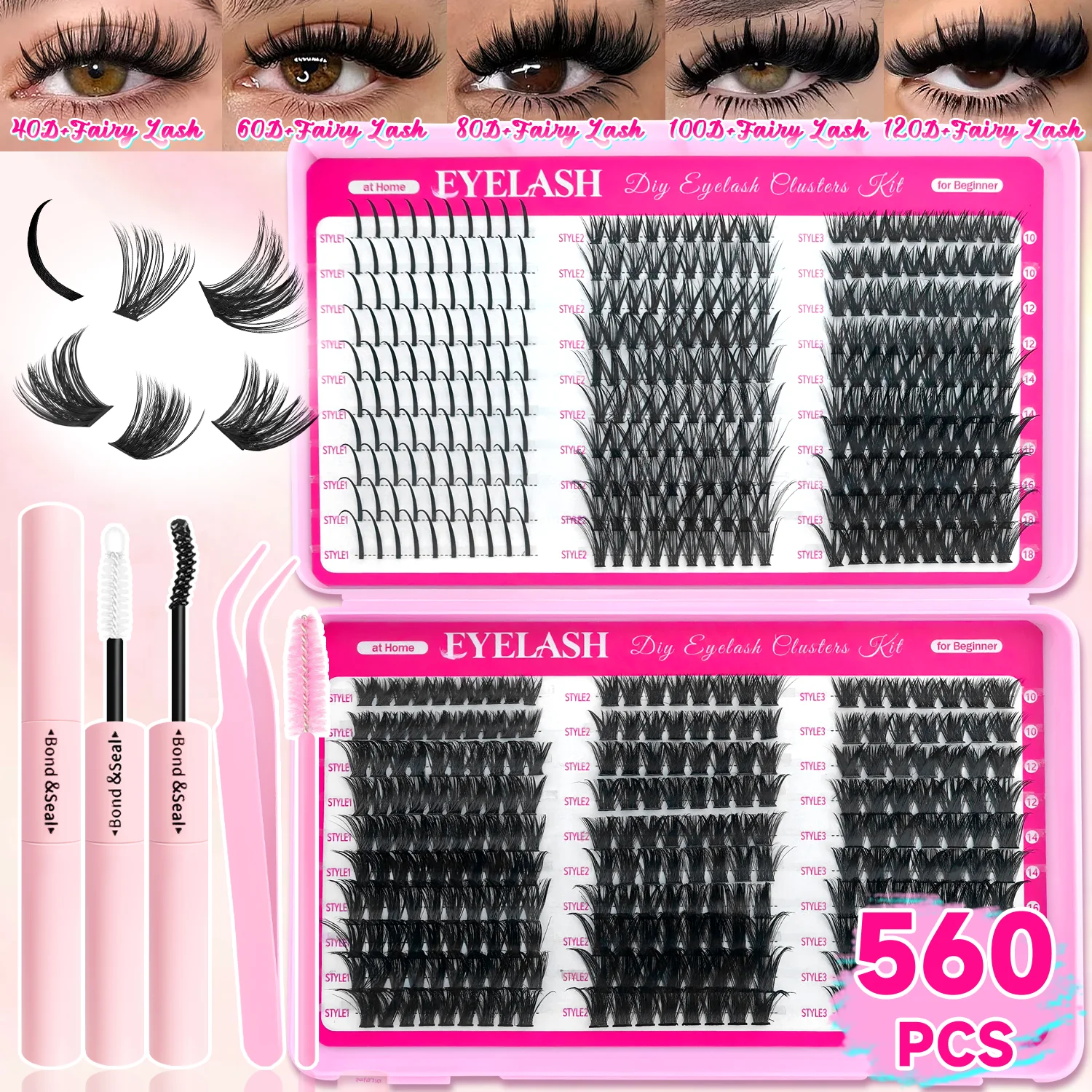 DIY Cluster-Wimpern-Buch-Set 40D-120D+Fairy Lash D Curl Einzelwimpern Weiche Wiederverwendbare Künstliche Wimpern für Anfänger & Salon-Gebrauch