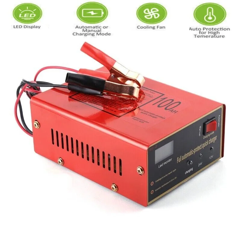 200W Car Battery Charger 12V 24V Intelligent Pulse Repair Charger EU US AU UK LCD Display for Car Truck