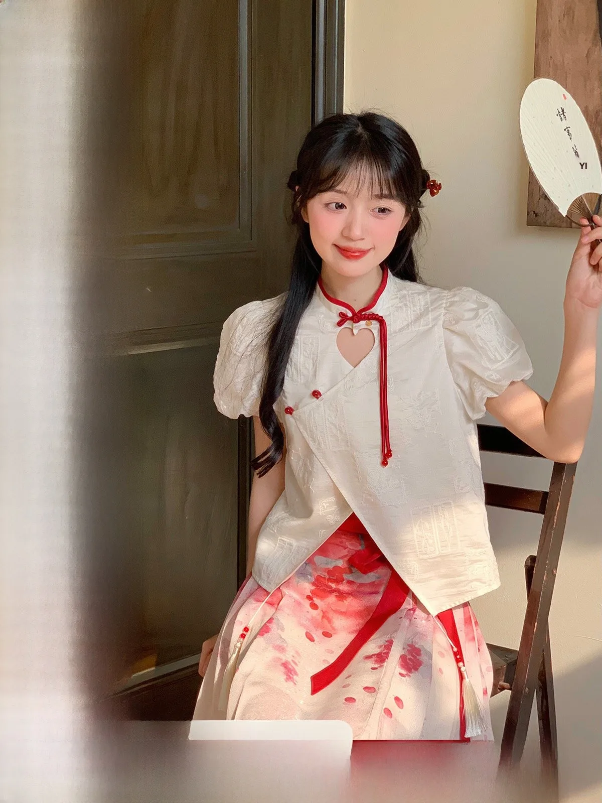 

Elegant White Cheese Day New Chinese Style Midi Skirt Women's Fashion Set Summer New Hanfu Daily Comfortable Ensemble