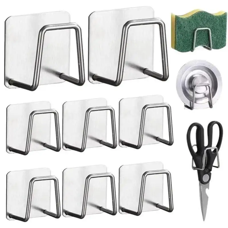 2-5Pcs Durable Self Adhesive Metal Hook Sink Sponge Storage Holder Rustproof Rack for Kitchen Sink Side Use
