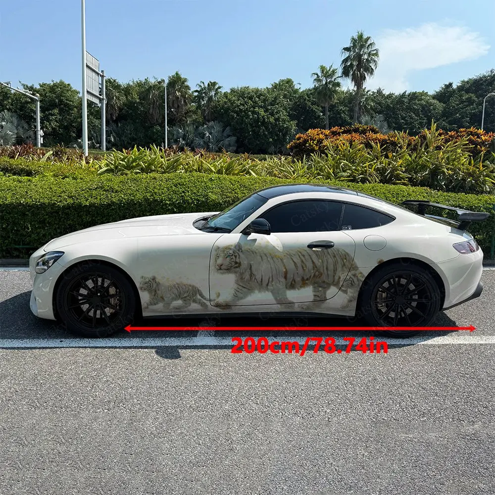 Gold Flake Tigers Car Side Wraps, Self-Adhesive PVC Waterproof & Scratch-Resistant Stickers, Car Accessory Gift